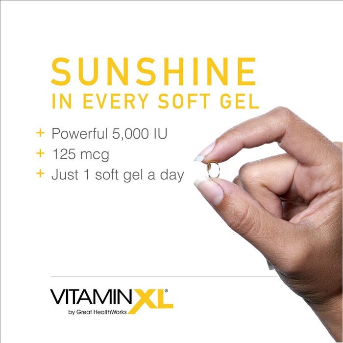 Sunshine in every soft gel. Powerful 5,000 IU, 125mcg, just 1 soft gel a day