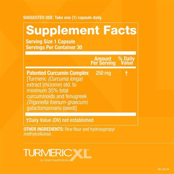 Suggested Use: Take one (1) capsule daily. Serving Size 1 capsule. Servings per container 30. 250mg Patented Curcumin Complex