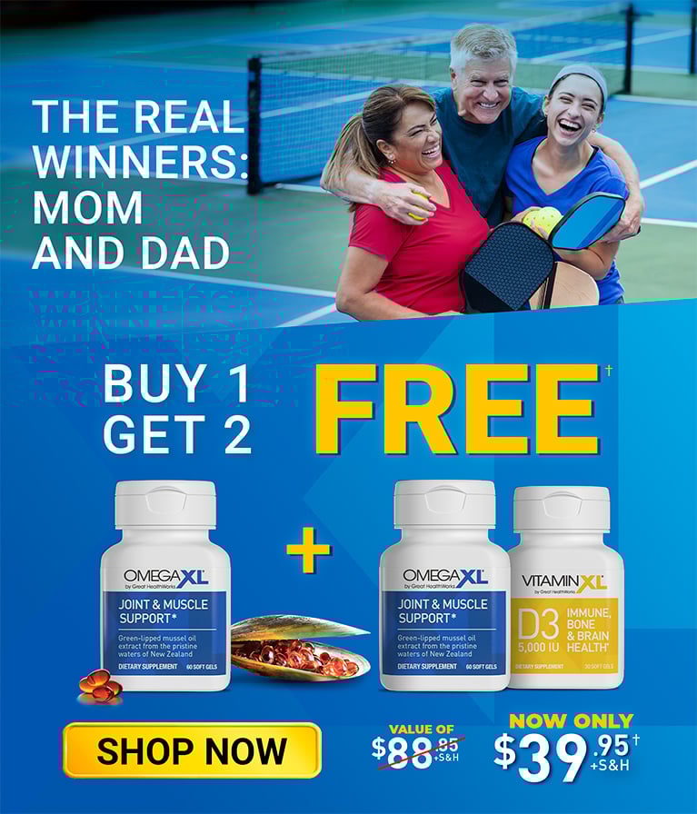 The real winners: Mom and Dad. Buy One OmegaXL 60 count and Get Another OmegaXL 60 count and One VitaminXL D3 30 count for Free for $39.95 plus shipping and handling. Buy Now!