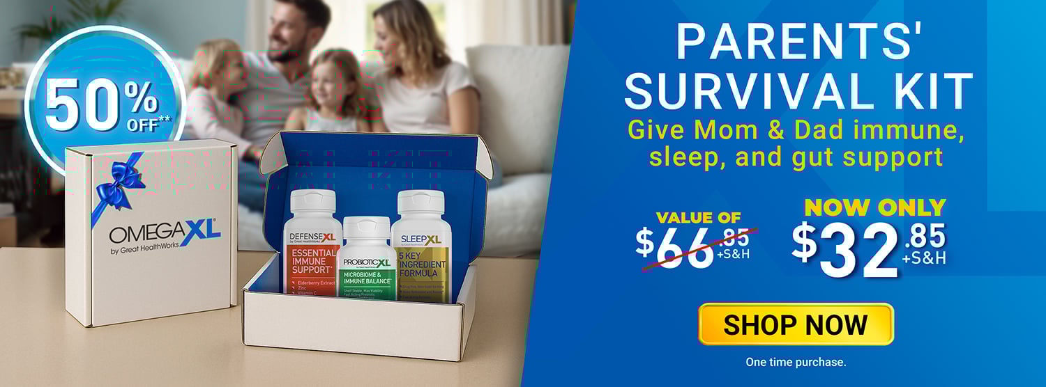 Parents Survival Kit. Give mom and dad immune, sleep, and gut support. Buy now only $82.95 plus shipping and handling. One Time purchase.