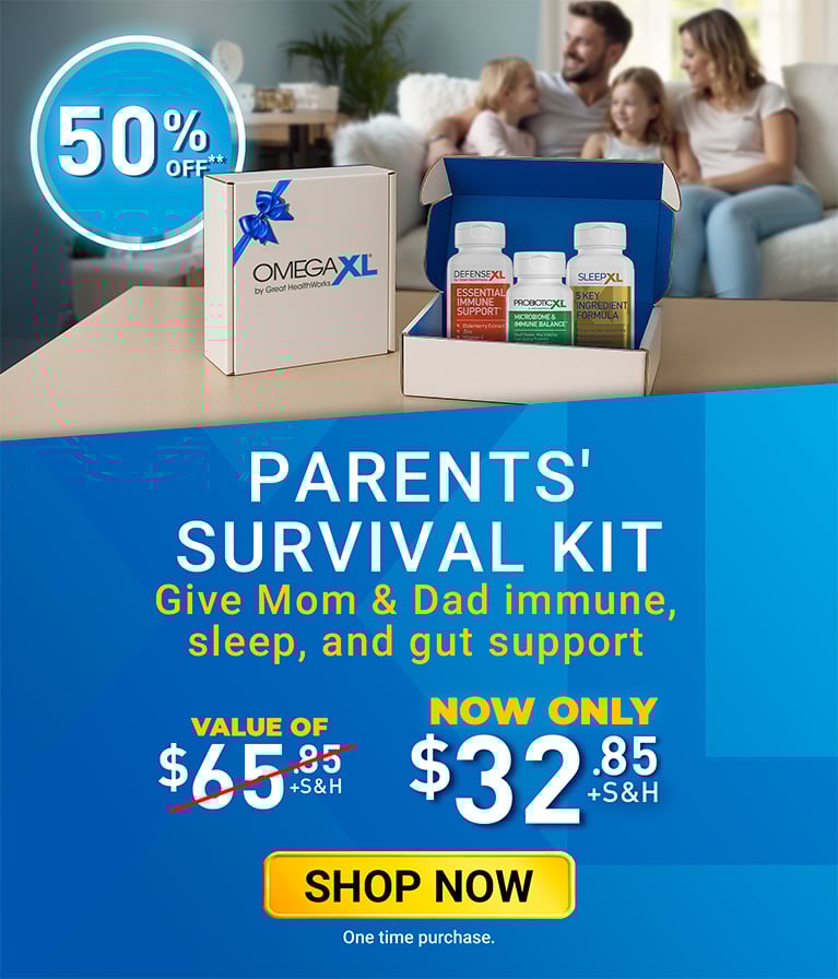 Parents Survival Kit. Give mom and dad immune, sleep, and gut support. Buy now only $82.95 plus shipping and handling. One Time purchase.