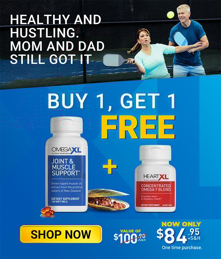 Healthy and Hustling. Mom and Dad still got it. Buy One OmegaXL 120 count and Get one HeartXL 30 count for Free for $84.95 plus shipping and handling. Shop Now!
