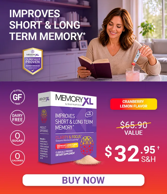 Buy One MemoryXL Cranberry Lemon Flavor and Get One Free MemoryXL Unflavored, a $130.00 value for $49.95. MemoryXL improves short and long term memory, and is gluten free, dairy free, with zero sugar and zero calories. Shop Now.
